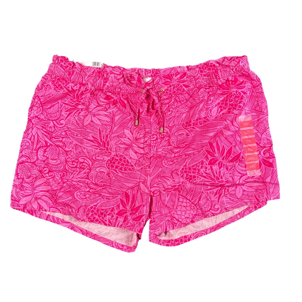Stella Parker Collection Pink Tropical Pineapple Rayon‎ Pull On Shorts XXL 526